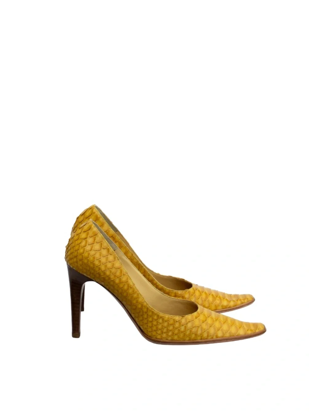 Nando Muzi for Mario Valenti Python Leather Square Toe Pumps Yellow Women’s EU 3
